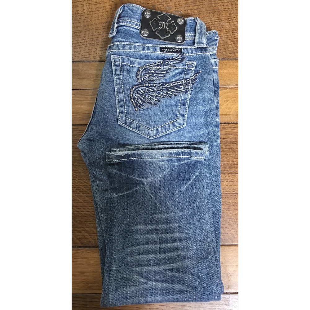 Miss Me Blue Distressed Capri Jeans with Wing Embroidery